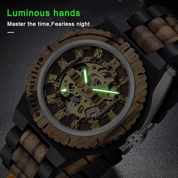Men's Wooden Watch Triangle Skeleton Automatic Watch Mechanical Wood Watches for Men Brown3