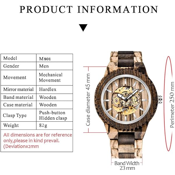 No Battery Fashion Mechanical Wooden Watch for Men, Mechanical Movement Wooden Strap Men's Watch for Father's Day, Birthday M801 (sale by bulk)